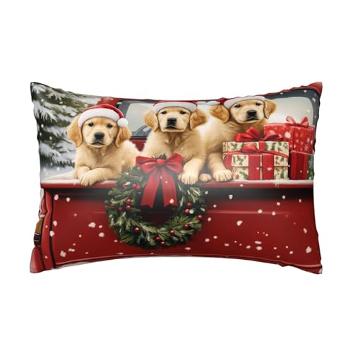 Satin-Kissenbezug, weihnachtliche Hunde, seidige Kissenbezüge für Haar und Haut, mit Reißverschluss, Winter, LKW, kühlender Kissenbezug für Bettwäsche, Wohnzimmer, Sofa, 50 x 75 cm