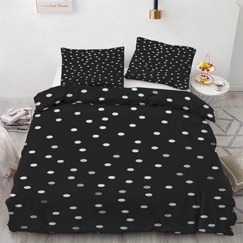 Polka Dots Bettwäsche 200x200cm 3 teilig, Weiß Punkte Schwarz Bettbezug mit Reißverschluss, Weich & Bügelfrei, Modern Minimalistisch Bettwäsche Set Microfaser mit 2 Kissenbezug 80x80 cm Polka Dots Bettwäsche 200x200cm 3 teilig, Weiß Punkte Schwarz Bettbezug mit Reißverschluss, Weich & Bügelfrei, Modern Minimalistisch Bettwäsche Set Microfaser mit 2 Kissenbezug 80x80 cm