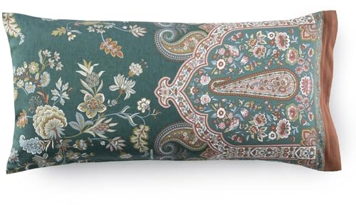 Bassetti Indian Roses Kissenhülle zu Bettwäsche aus 100% Baumwollsatin in der Farbe GRÜN V1, Maße: 40x80 cm - 9333310