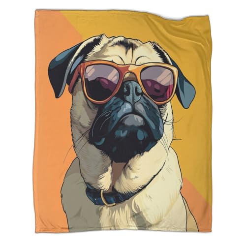 kaiyun Mops Überwürfe,Illustrations stil Weiche Und Leichte Ganzjahresdecke,Picknick, Reise,Heimdekoration,Bett wäsche Für Teenager Und Erwachsene 50x60inch(127x152cm)