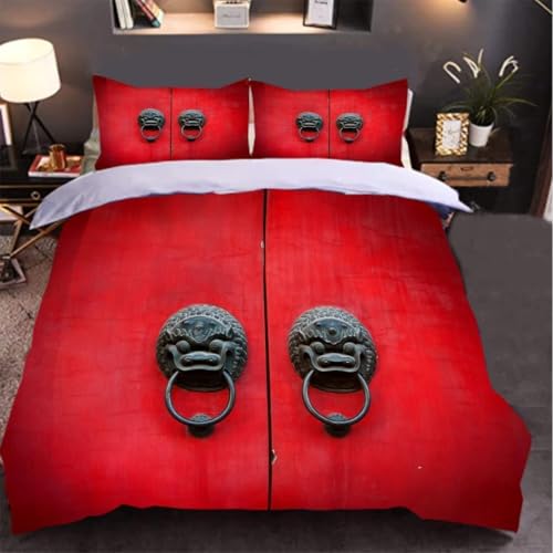 Bettwäsche 135x200 Rot Kuschelig Weiche Mikrofaser Bettwäsche-Sets Landhausstil Bettbezug 135 x 200 3D Effekt Bettbezüge mit Reißverschluss und 2 Kissenbezüge 80x80 cm B-261