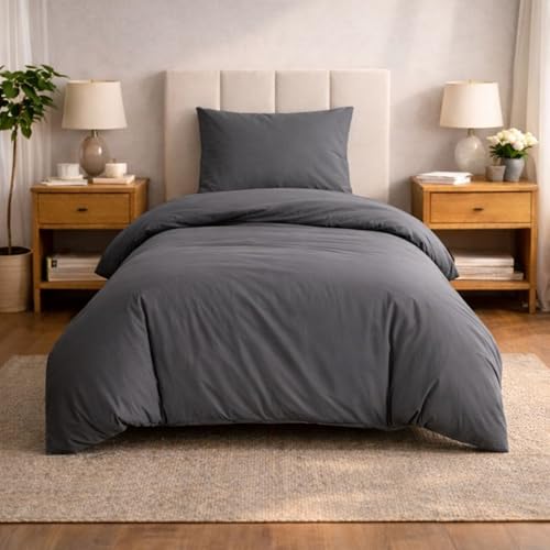 Komfortec Premium Superweiches Bettwäsche 2teilig 155x220 cm Bettbezug + 80x80 cm Kissenbezüge, gebürstet 100% Mikrofaser, Anthrazit