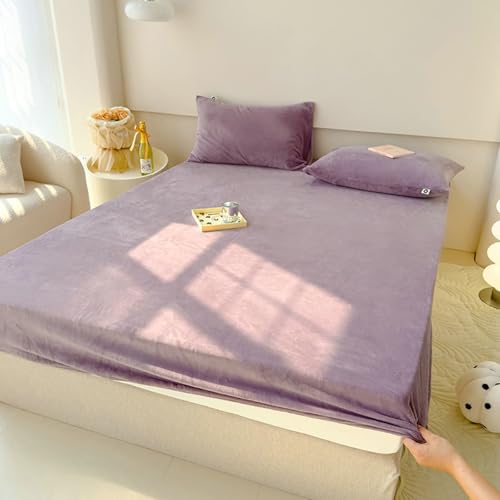 Bishilin Spannleintuch Boxspringbett 120x200, Spannbettlaken Topper Samt Einfarbig Bettwäsche Spannleintuch Violett für hohe Matratzen (1 Stück, ohne Kissenbezüge)