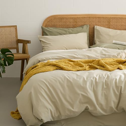 AShanlan Bettwäsche 155x220 Beige Einfarbig Weich & Atmungsaktiv Gewaschene Microfaser Bettbezug mit 1 Kissenbezug 80x80 cm Einzelbett Alle Jahreszeiten Bettwäsche Set