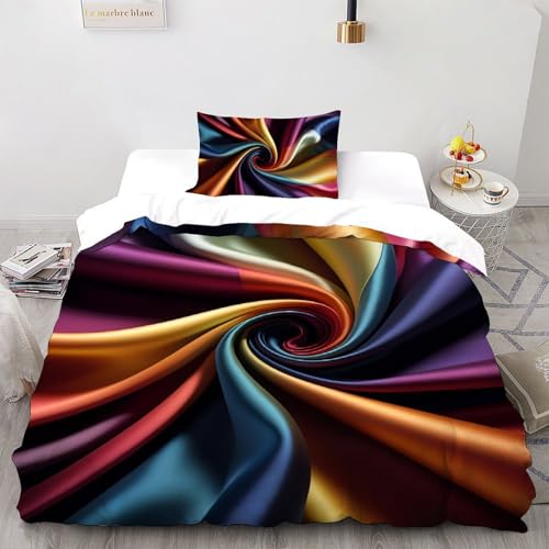 SHOVERKD Hypnotisch,Abstrakte Kunst Bettwäsche Set Farbfluss Seide 3D Gedruckt Weich & Atmungsaktiv Für Jungen/Mädchen Mit Reißverschluss 2-Teilig Inkl. Kissenbezug Single?135x200cm?