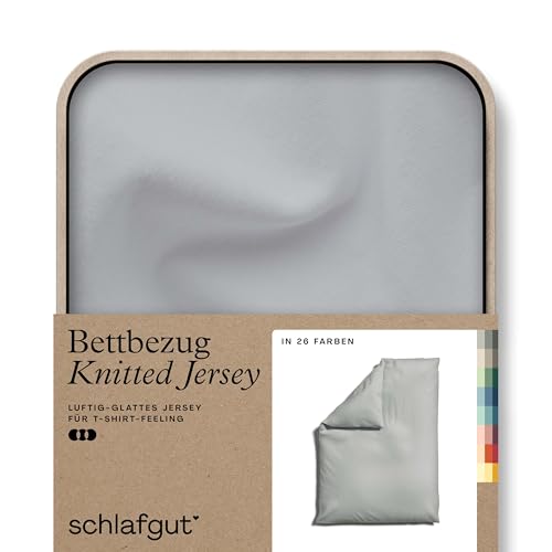 schlafgut Knitted Jersey Bettwäsche 155x220cm Bettdecke Bezug einzeln, Grey Light Uni, weich und faltenfrei mit Elasthan
