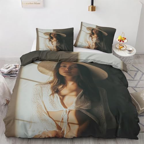 Bettwäsche 155x220 Orientalische Frau Bettwäsche-Sets 155 x 220 3 Teilig 3D Asiatische Frauen Bettbezüg Weich Mikrofaser Bettbezug mit Reißverschlus und 2 Kissenbezug 80x80cm b_83