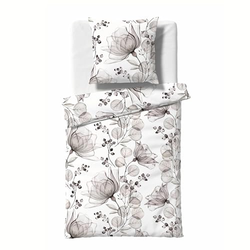 fleuresse Mako-Satin Bettwäsche Bed Art S Nottingham Silber 1 Bettbezug 135 x 200 cm + 1 Kissenbezug 80 x 80 cm