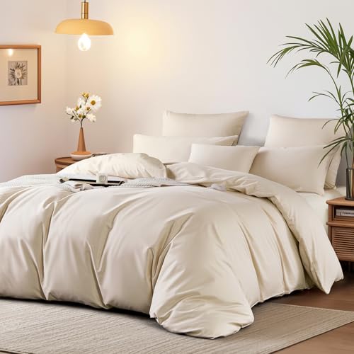 Boqingzhu Mako Satin Bettwäsche 135x200 Baumwolle Beige Luxus Weich Baumwollsatin Seidenbettwäsche Bettwaren & Bettwäsche Set Bettbezug und Kissenbezug mit Reißverschluss