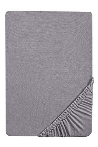 Castell 77113/018/041 Jersey-Stretch Spannbetttuch, 140 x 200 cm bis 160 x 200 cm, sileber/blau