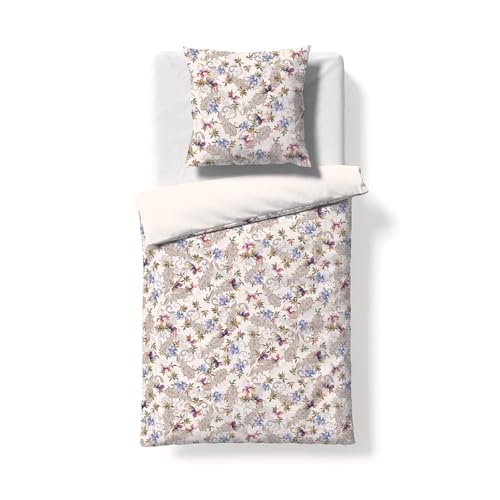 fleuresse Mako-Satin Bettwäsche Bed Art S Portsmouth Creme 1 Bettbezug 135 x 200 cm + 1 Kissenbezug 80 x 80 cm