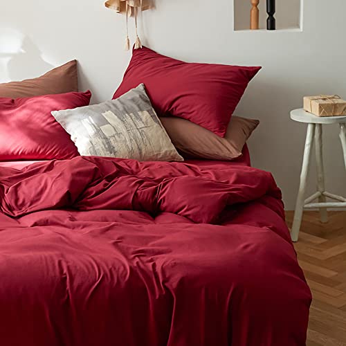 Nayoroom Bettwäsche 135x200 Weinrot Uni Einfarbig Microfaser Bettbezug und Kissenbezug 80x80 cm mit Reißverschluss Weich und Bügelfrei