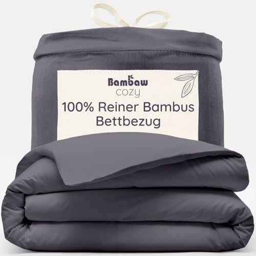 Bambaw Bambus Bettwäsche 200x200 cm, Bettbezug atmungsaktiv, umweltfreundliche, hypoallergene und kühlende Bettwäsche Bambus, 100% Bambusfasern (Anthrazit)