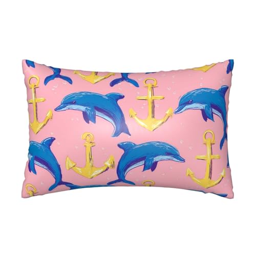 Satin-Kissenbezug, Wal, Anker, seidige Kissenbezüge für Haar und Haut, mit Reißverschluss, nautisches Meer, kühlender Kissenbezug für Bettwäsche, Wohnzimmer, Sofa, 50 x 75 cm