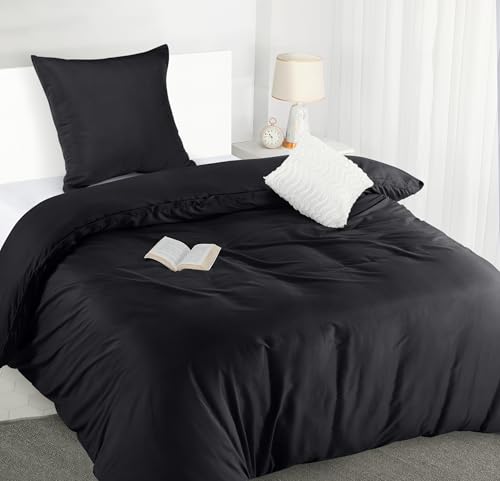 Utopia Bedding Bettwäsche 135x200 Set   Mikrofaser Bettbezug 135x200 + 1 Kissenbezug 80x80   Schwarz