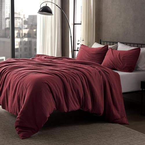 Lanqinglv Bettwäsche 200x220 cm Rot 3teilig, Weinrot ÖKO-TEX Bettwäsche-Sets Bettbezug 200x220 cm mit Reißverschluss und 2 Kissenbezug 80x80cm aus Microfaser