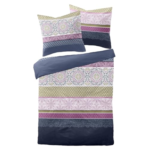 Traumschlaf Moderne Biber Bettwäsche Helsingor lila kuschelig weich aus 100% Baumwolle mit Reißverschluss - Made in Germany 135x200 cm + 80x80 cm