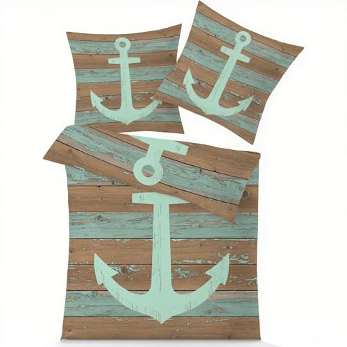 GEDAEUBA Bettwäsche 140x200 Maritim   Nautische Bettbezug, Wendebettwäsche und Kissenbezug 70x90, Weiche & Angenehme Mikrofaser Bettwäsche Sets Reißverschluss