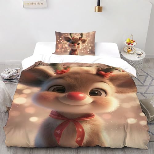 SHOVERKD Weihnachten Hirsch Freude Bettwäsche-Set 3D Effekt WildLeben Lund Pflanze Microfaser Single?135x200cm?,aus Weicher Microfaser Mit Reißverschluss 2Pcs Für Kinder SHOVERKD Weihnachten Hirsch Freude Bettwäsche-Set 3D Effekt WildLeben Lund Pflanze Microfaser Single?135x200cm?,aus Weicher Microfaser Mit Reißverschluss 2Pcs Für Kinder