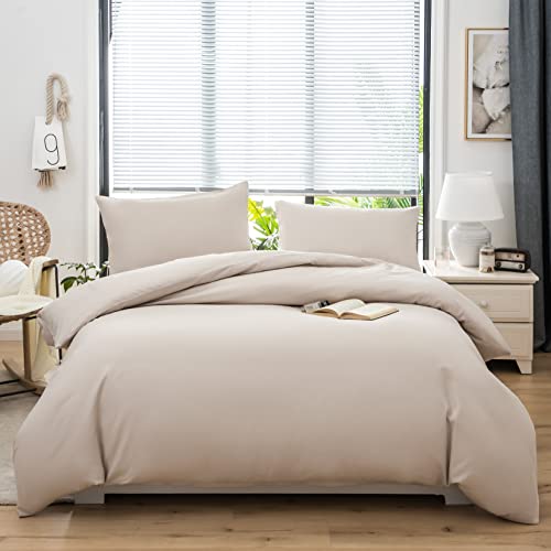 QZY Bettwäsche 200x220 cm Super Weiche 100% gebürstetes Mikrofaser mit Einer Qualität von 110 g/m²,2 Kopfkissenbezug 80x80 cm Beige