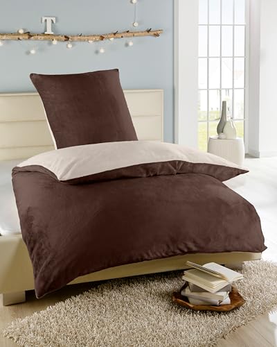 MB Warenhandel24 Bettwäsche 135x200 + 80x80 cm Winter Microfaser Flausch Fleece Thermofleece warm Cashmere Touch Teddy Coral Fleece 2 TLG teilig (Beige/Braun)