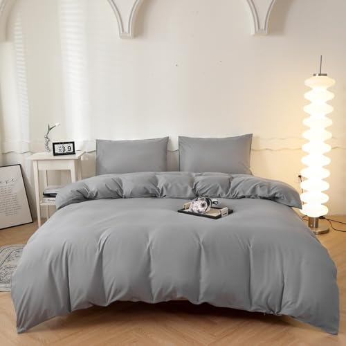 HAIBA Bettwäsche Bettbezug 150 x 200 cm Hellgrau Microfaser Bettwäscheset Uni Unifarben Doppelbett Bettbezug mit Reißverschluss