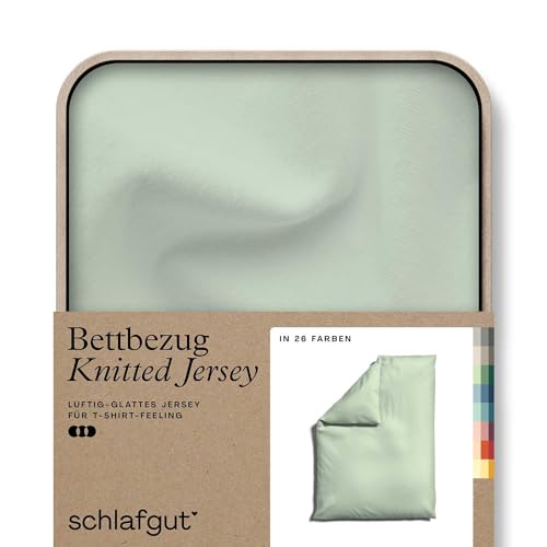 schlafgut Knitted Jersey Bettwäsche 135x200cm Bettdecke Bezug einzeln, Multicolor Uni, weich und faltenfrei mit Elasthan (Green Light, 135-140x200)