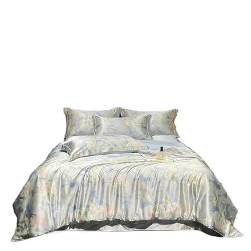 DFGBAPKBL Seidenbettwäsche-Set Seidenbettwäscheset Einzel-, Doppel- und Kingsize-Bettbezug-Set mit Druck, seidiger Satin, weicher bequemer Bettbezug(Color Z,Flat_King Size 4PCS)