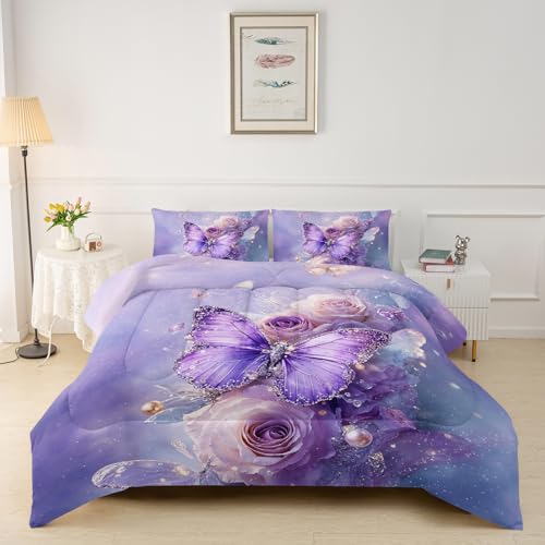 HOTRCR 3-teiliges Bettwäsche-Set mit niedlichem Katzenmotiv, Cartoon-Katzen-Bettwäsch e-Set für Mädchen und Erwachsene, Schlafzimmer- oder Raumdekoration, Ganzjahresdecke, Mikrofaser-Steppdecke mit 2