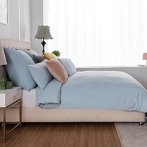 Soifox Winter Flanell bettwäsche 135 x 200 - Hellblau Flauschige und warme Cashmere Touch Bettbezug + Kissenbezug 80x80 cm mit Reißverschluss