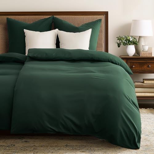 WohlNest Bettwäsche 135x200 Grün Weihnachten?Bettwäsche-S ets Mikrofaser Bettbezug 135 x 200 2er Set + 2 Kissenbezüge 80x80 cm,Bettwäsche Dunkelgrün mit Reißverschluss Kuschel Weich