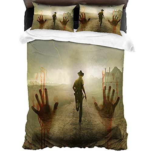ANSSON Daryl Dixon Bettwäsche-Sets,The Walking Dead 1 Bettbezüge und 2 Kissenbezug,Rick Grimes Fanartikel Bettwäsche 3-teilig (135x200cm+80x80cmx2, TWD4)