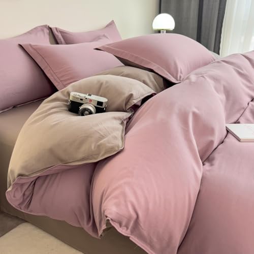 JIANINGHOME Bettbezug,200x230cm,Pink -2,Atmungsaktive Baumwolle Bettbezug Super Weich Gewaschene bettwäsche Set