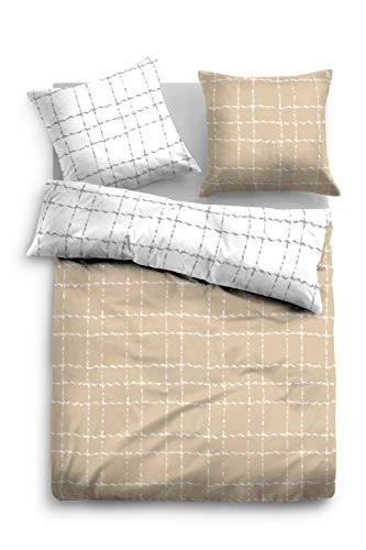 TOM TAILOR 0069929 Bettwäsche Garnitur mit Kopfkissenbezug Baumwoll-Satin 1x 155x220 cm + 1x 80x80 cm beige