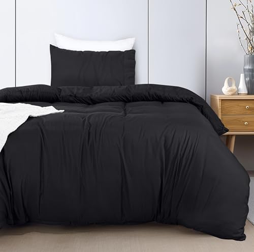Utopia Bedding Bettwäsche 135x200 Set - Mikrofaser Polyester Bettbezug 135x200 cm + 1 Kissenbezug mit Gefälteltem Saum 80x80 cm - Schwarz
