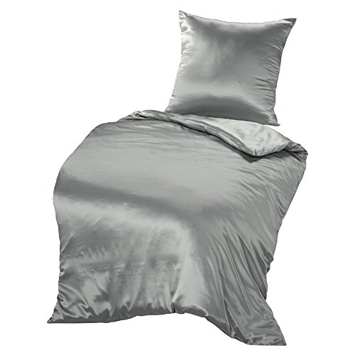THXSILK Seidenbettwäsche Set 2 teilig, Bettbezug 135 x 200 cm und 80 x 80 cm Kissenbezug, Hypoallergen 19 Momme Maulbeerseide Bettwäsche, Ultra Weich und Glatt, Grau