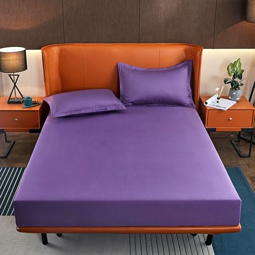 Bishilin Spannleintuch 120x200 Topper, Spannbettlaken Boxspringbett Violett Unifarben Bettwäsche Spannleintuch Baumwolle für Hohe Matratzen (1 Stück, ohne Kissenbezüge)