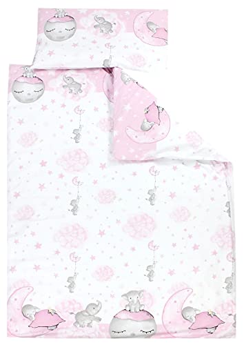 TupTam Kinder Bettwäsche Gemustert 2-Teilig Wendebettwäsche, Farbe: Mond mit Elefant/Rosa, Größe: 135x100 cm