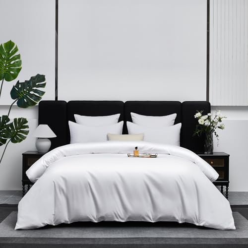 Gezu Bettwäsche 200x220cm Mako Satin Baumwollesatin Bettwäsche Set Weiß 100% Baumwolle 3 Teilig Baumwolle Atmungsaktiv Weich Fein Bettbezug 200x220cm und Kissenbezug 80x80cm mit Reissverschluss