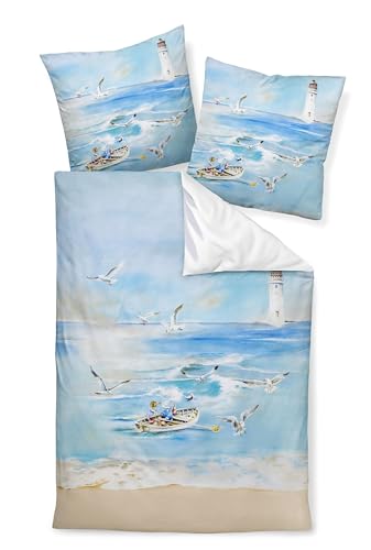 Traumschloss Bettwäsche »Satin« Meer, Möwen, Leuchtturm, 135x200 & 80x80, 100% Baumwolle, mit Reißverschluss bestehend aus Kissen und Bettbezug