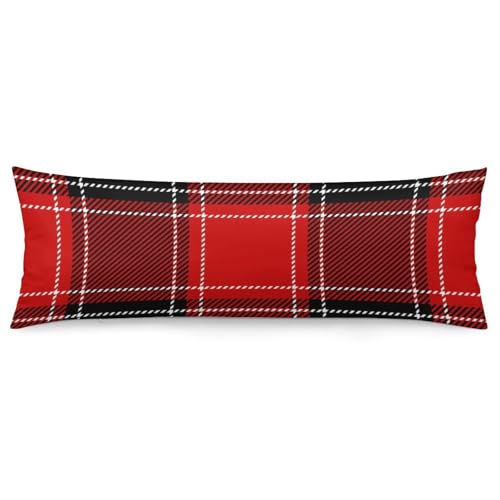 Weihnachtlicher rot-schwarz karierter Körperkissenbezug, Bettwäsche, dekorativer großer Körperkissenbezug mit Schneeflocke, 50,8 x 137,2 cm, langer Ganzkörper-Kissenbezug mit Reißverschluss für Erwach