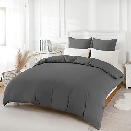 REDKEY Bettwäsche 240x220 3-teilig Anthrazit - Mikrofaser Bettwäsche-Set mit Reißverschluss, 240 x 220 cm Bettbezug und 2 x 80 x 80 cm Kissenbezüge