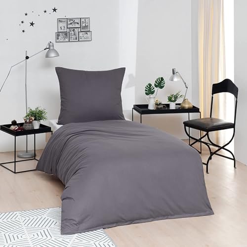 Brielle Bettwäsche aus 100% Baumwolle 135 x 200 cm - Bettwäsche-Set Biber Grau Kombiniert, hohe Qualität, weich, einfarbig mit Öko-Tex-Zertifizierung