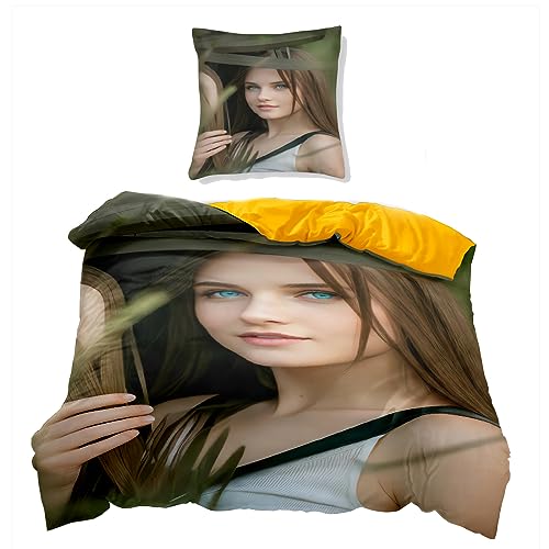Jaucin Personalisierte Bettwäsche Sets: Gestalten Sie Ihre Bettwäsche Kissenbezüge 135x200 eigenem Foto | Personalisierte Geschenke (135x200cm, 1Foto)