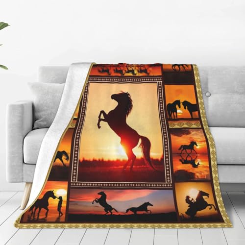 Zltegako Pferdedecke, Western-Überwurfdecke, gemütliches Fleece-Flanell-Bettwäsch e, Steppdecke, Pferd, Geschenke für Damen, Herren, Jungen, Mädchen, Liebhaber, Erwachsene, Plüsch, für Couch, Sofa,