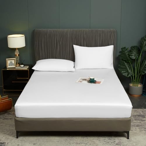 Luofanfei Bambus Lyocell Spannbettlaken 180x200cm Weiß Boxspringbett Frottee Topper Glänzend Bambusfaser Bettlaken Spannbetttuch 180 x 200Uni Spannbetttücher für Hohe Matratze bis 25-30 cm