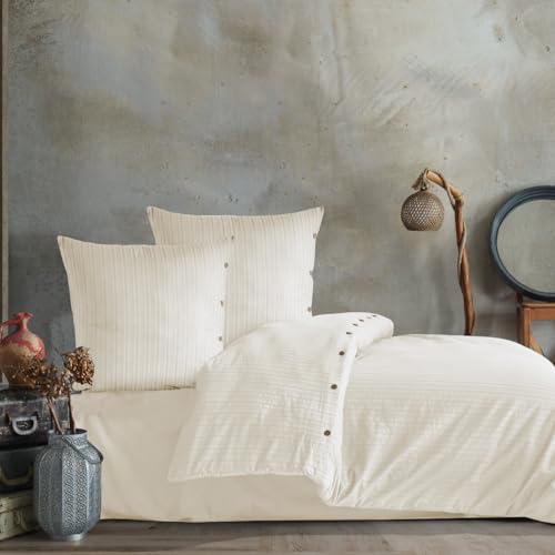 nordqueen Ars?da Bettwäsche,100% Baumwolle mit Knopfdetail aus Kokosnussschale-KnopfBett bezug aus,Weiche und Angenehme Schlafkomfort,Bettwäsche -Set mit Kissenbezug Bettbezug (ARSIDA 3, 135x200 cm)