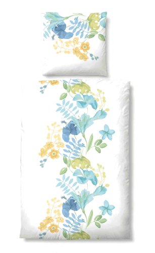 biberna 0635932 Bettwäsche Garnitur mit Kopfkissenbezug Mako-Baumwoll-Satin 1x 135x200 cm + 1x 80x80 cm eisblau