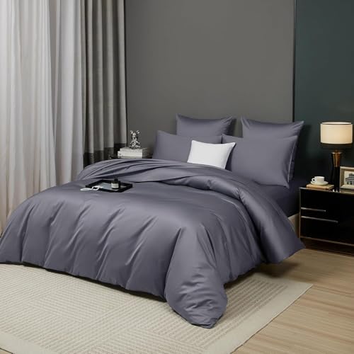 Luofanfei Mako Satin Baumwolle Bettwäsche 220x240 Grau Kühlend Glatt Muster Atmungsaktiv Bettwäsche Set Weich und Bügelfrei Uni Bettbezug und 2 Kissenbezüge 80x80cm