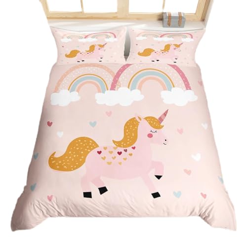 Homewish Niedliches Einhorn-Bettwäsche-Set für Mädchen, Kingsize, Regenbogen-Einhorn, Bettbezug-Set für Kinder, Mädchen, Kawaii-Regenbogen-Herzen, Bettbezug, wendbar, Cartoon-Pferd Homewish Niedliches Einhorn-Bettwäsche-Set für Mädchen, Kingsize, Regenbogen-Einhorn, Bettbezug-Set für Kinder, Mädchen, Kawaii-Regenbogen-Herzen, Bettbezug, wendbar, Cartoon-Pferd